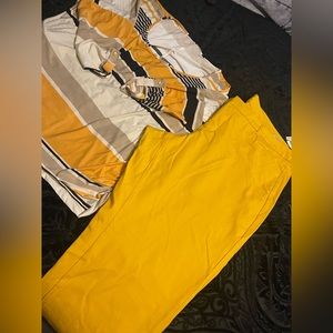 Old Navy Yellow pants with black & yellow stripes blouse